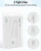 2 Pack Vertical 2-Card Badge Holder with Thumb Slot Hard Transparent PC Case Protector for Office School IDs Credit Cards Driver’s Licenses and Passes