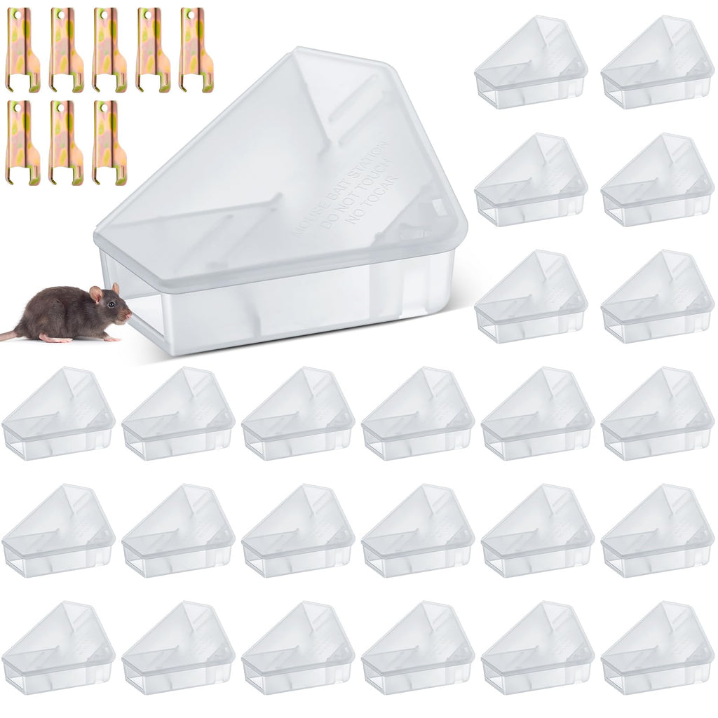 Qualirey 24 Pcs Mice Station with Keys Mouse Bait Stations Waterproof Mice Stations Outdoor Mice Traps Bait Boxes for Mice Indoor Outdoor, Bait Not Included, Suitable for Small Mice (Translucent)