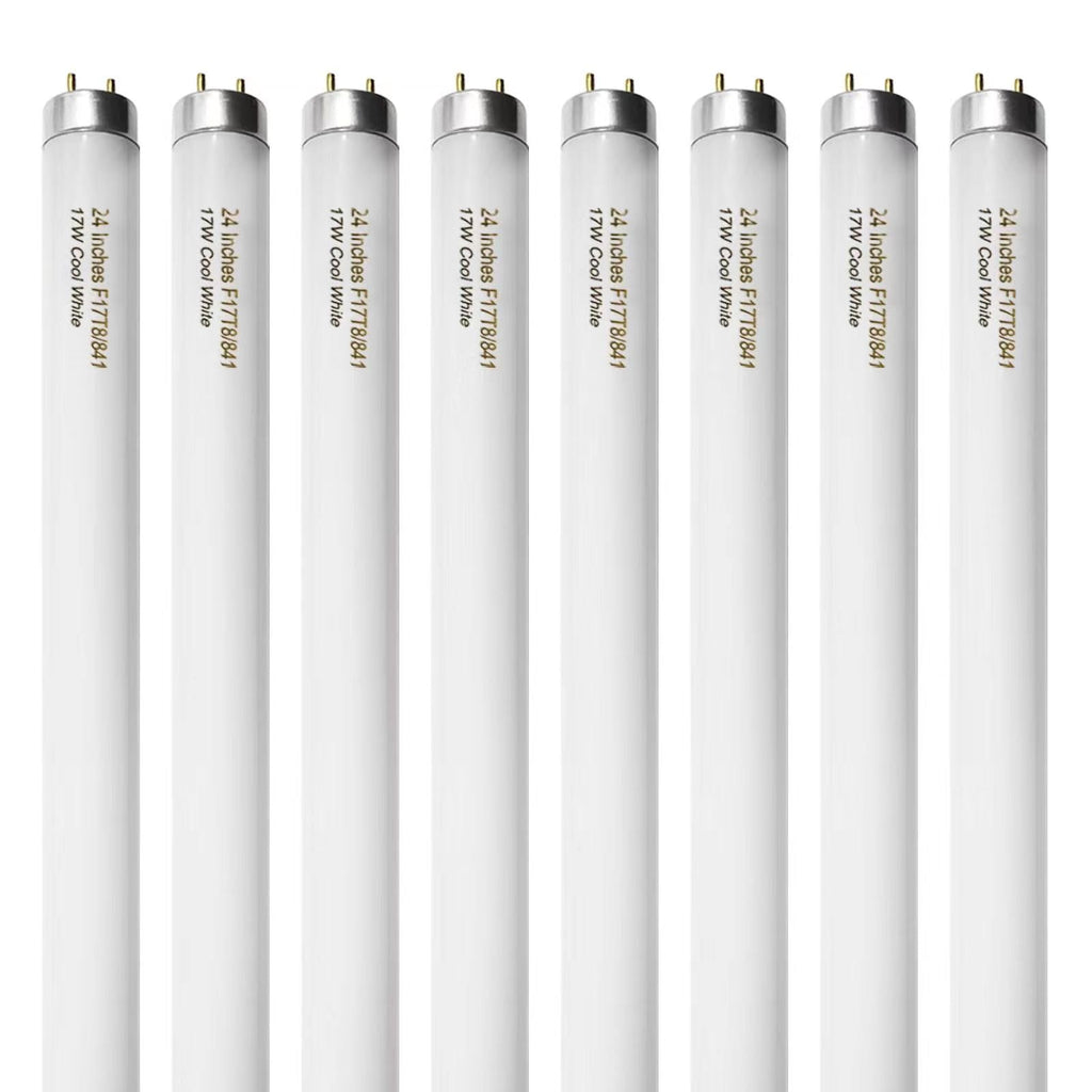 Konideke 8 Pack 24 inch F17T8/841 17 Watts Light Bulb, 2 Foot Straight Fluorescent Tube T8 Tube Light, 4100K Cool White 1400 Lumen G13 Medium Bi-Pin Cap 8 Count