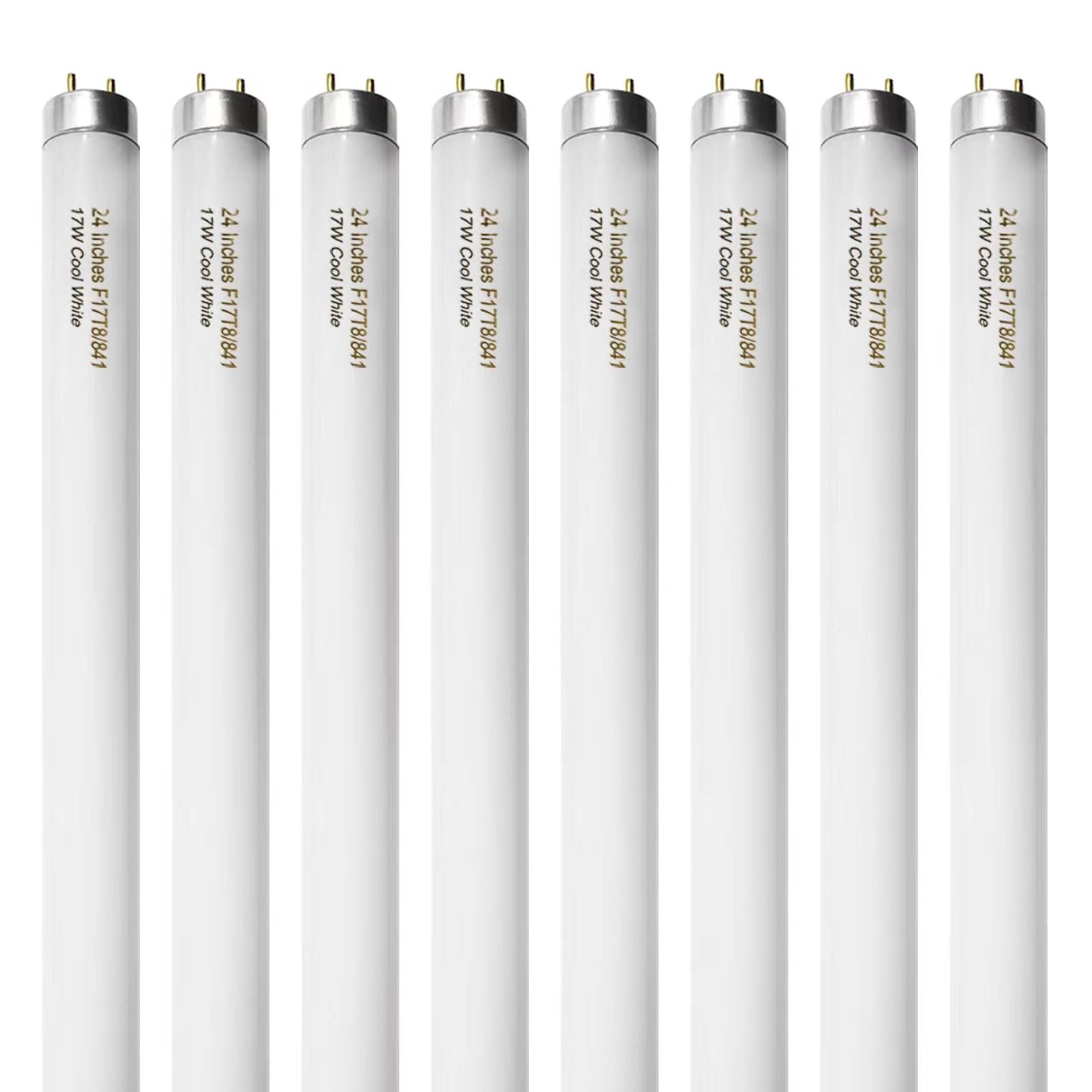 Konideke 8 Pack 24 inch F17T8/841 17 Watts Light Bulb, 2 Foot Straight Fluorescent Tube T8 Tube Light, 4100K Cool White 1400 Lumen G13 Medium Bi-Pin Cap 8 Count
