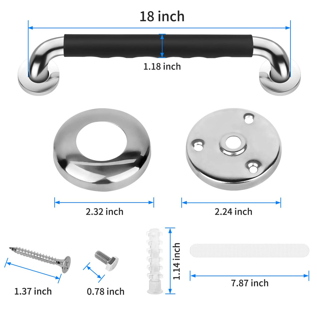 2 Pack 18 Inch Grab Bars for Bathtubs and Showers, Anti Slip Handicap Grab Bars for Shower, Safety Bath & Toilet Rail for Elderly Senior, Shower Handle Disability Assist Bathroom Handrail