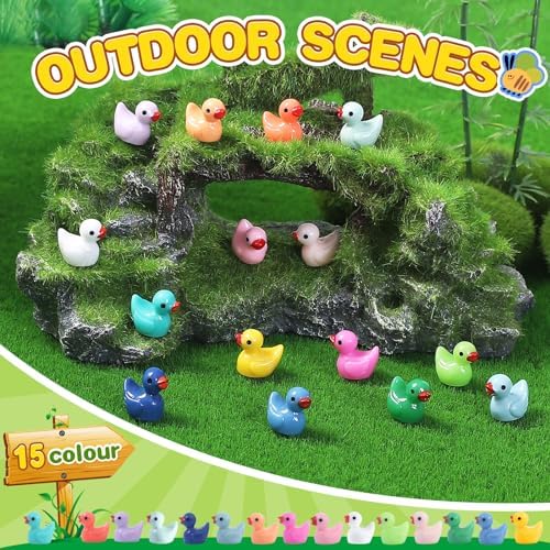 Mini Ducks 300 Pack Tiny Duck Figurines Bulk for Miniature Dollhouse Decor Accessories Garden Aquarium Potted Ornament Party Toys DIY Charms Office Classroom Activity to Hide