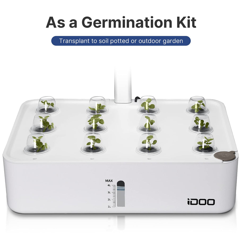 iDOO Hydroponics Growing System Kit 12Pods, Christmas Gifts for Women Mom, Herb Garden Indoor with LED Grow Light for Home School, Built-in Fan, Auto-Timer, Adjustable Height Up to 11.3", 12Pods-White