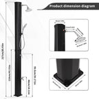9.3 Gallon Solar Heated Outdoor Shower, 7.2FT Height, 360°Rotating Rainfall + 6FT Handheld Shower + Foot Faucet, Freestanding Black Poolside Shower with Hot & Cold Water Adjustment