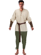 Jiuguva 4 Pcs Halloween Men's Renaissance Costume Set Medieval Pirate Shirt Ankle Banded Pants Viking Belt Accessories (Stylish Color,X-Large)