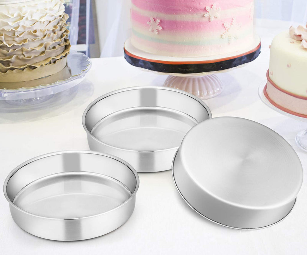 E-far 11 Inch Cake Pan Set of 3, Stainless Steel Round Cake Baking Pans, Non-Toxic & Healthy, Mirror Finish & Dishwasher Safe