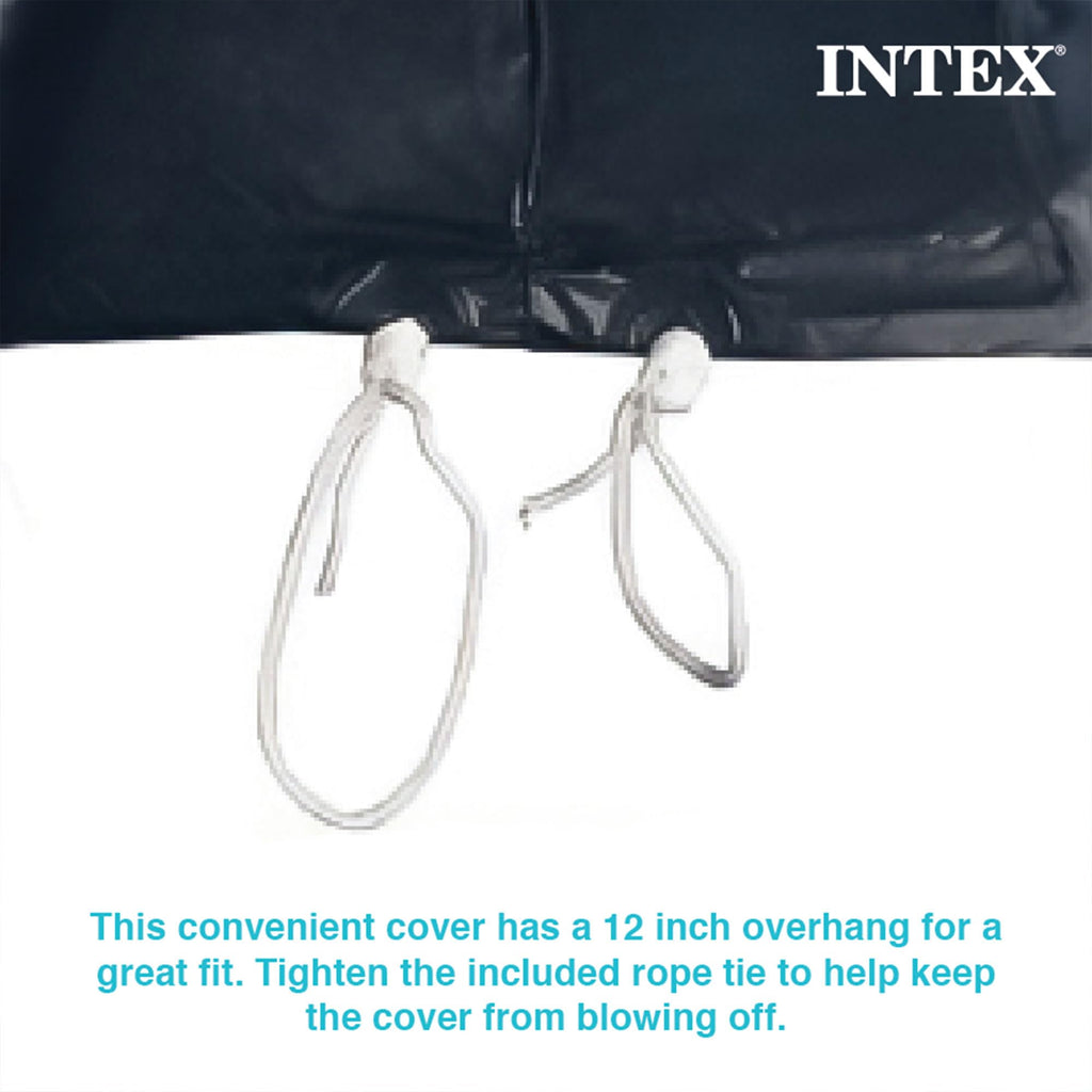 INTEX 28020E Pool Cover: For 8ft Round Easy Set Pools – Includes Rope Tie – Drain Holes – 12in Overhang – Snug Fit