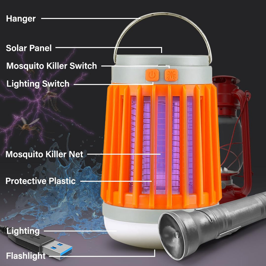 Mosquito Zapper Indoor Outdoor Light Buzz Bug Bulb Fuze, Bug Bulb Zapper Cordless Camping Light Solar Charging Buzz, Bug Fly Zapper USB Solar Rechargeable Mosquito Zapper Lantern, Mosquito Light