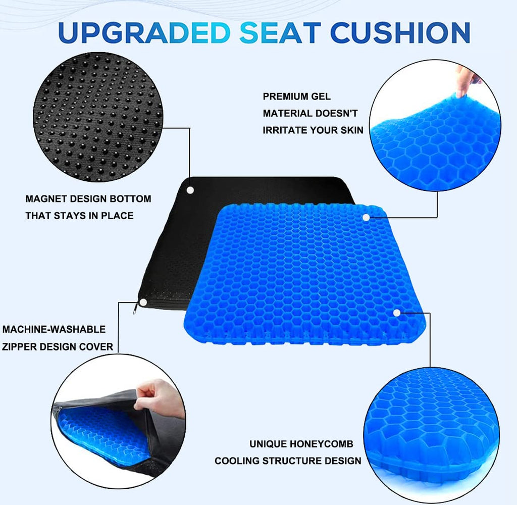 Gel Seat Cushion for Long Sitting Pressure Relief (Super Large & Thick) - Non-Slip Gel Chair Cushion for Back,Sciatica,Tailbone Pain Relief - Seat Cushion for Office Desk Chair,Car Seat,Wheelchair