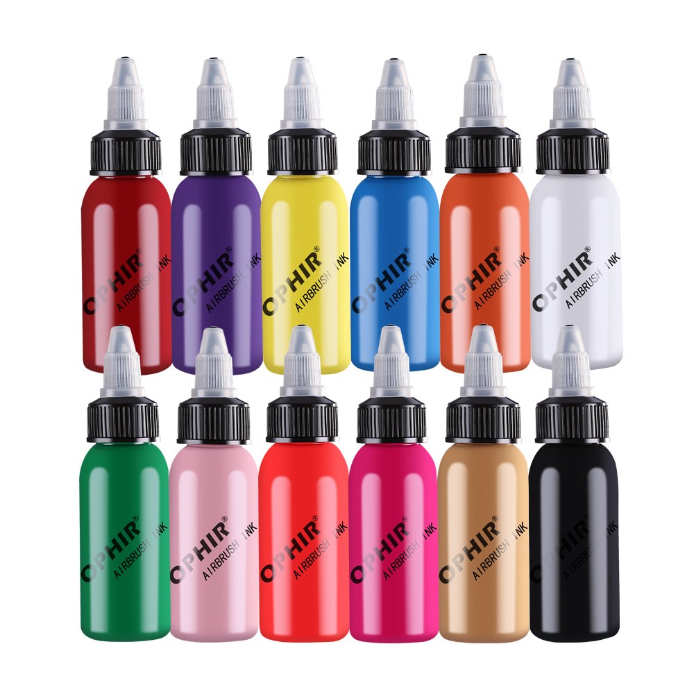 OPHIR 12x 30ml/Bottle Airbrush Inks Acrylic Paint for Nail Art Nail Painting Pigment Inks Airbrushing Kit Colors Nail Tools