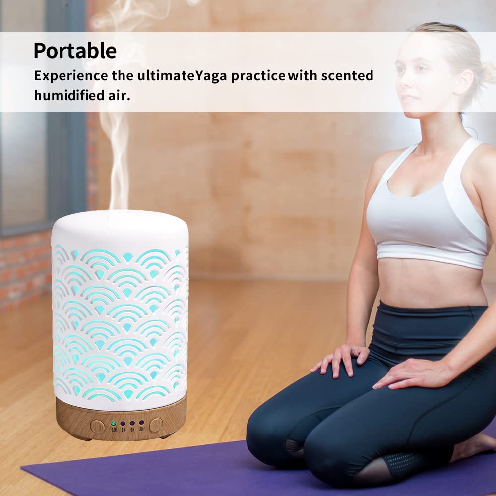 HOMNAS Essential Oil Diffuser, 100ML Upgraded Ceramic Diffusers for Essential Oils, Aromatherapy Diffuser Cool Mist Humidifier with Waterless Auto Shut-Off for Home Office Baby