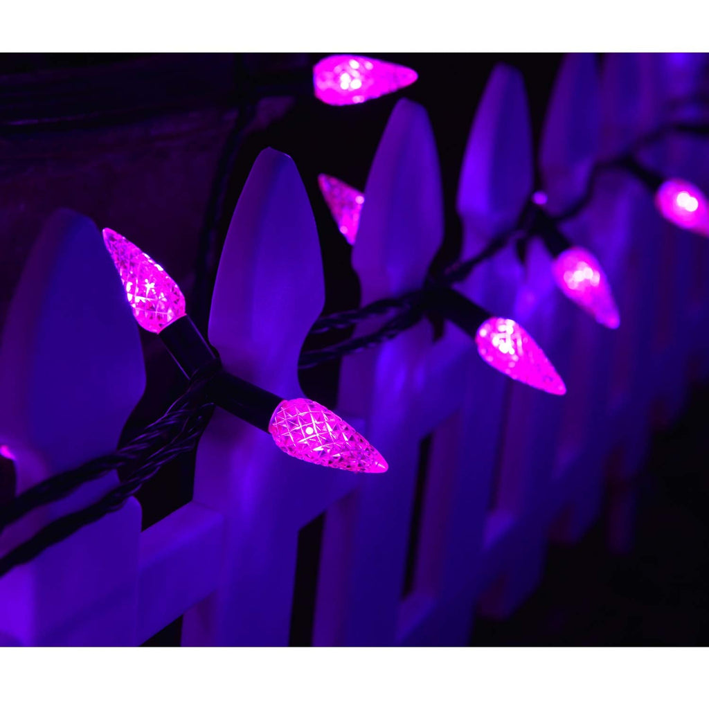 Twinkle Star 50 LED C6 Halloween String Lights, 17ft Battery Operated Fairy Lights with 8 Lighting Modes, Indoor Outdoor Black Wire Lights for Patio Garden Party Wedding Christmas Decoration, Purple