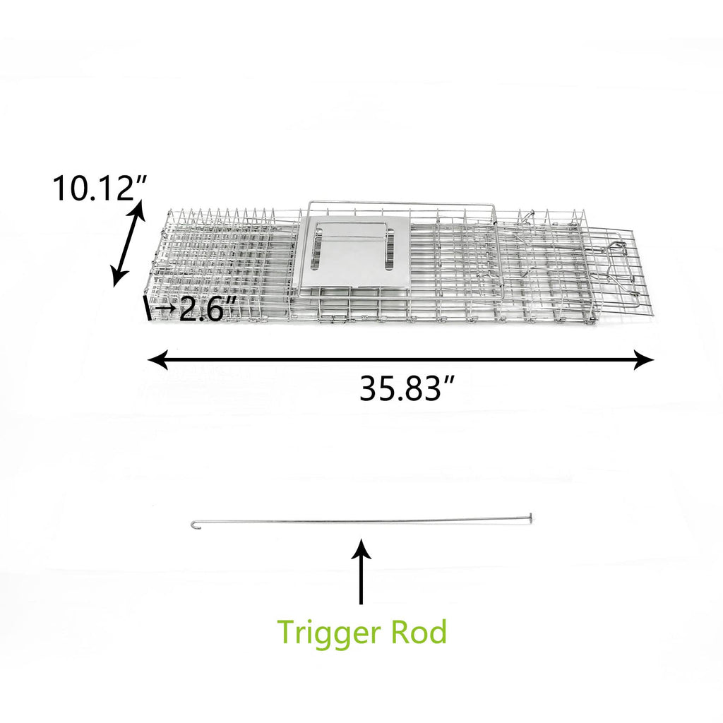 2-Pack H&B Live Animal Cage Trap,Folding 32x10x12 inch Humane Cat Trap for Stray Cats,Raccoons,Squirrel,Skunk,Mole,Groundhog,Opossums Armadillo,Rabbit,Catch and Release(Silver)
