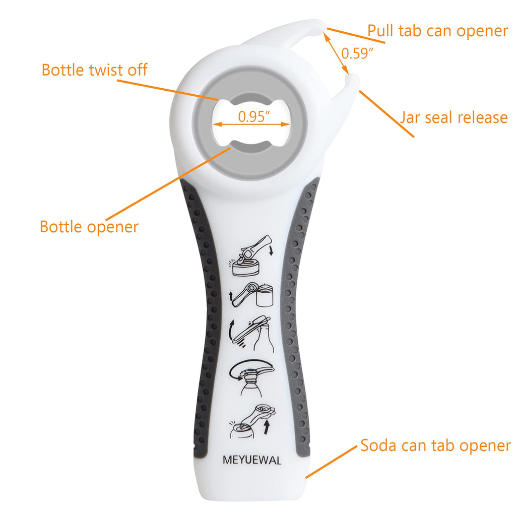 Jar Opener Bottle Opener for Weak Hands, 5 in 1 Multi Function Can Opener Bottle Opener Kit with Silicone Handle Easy to Use for Children, Elderly and Arthritis Sufferers (NEW White)