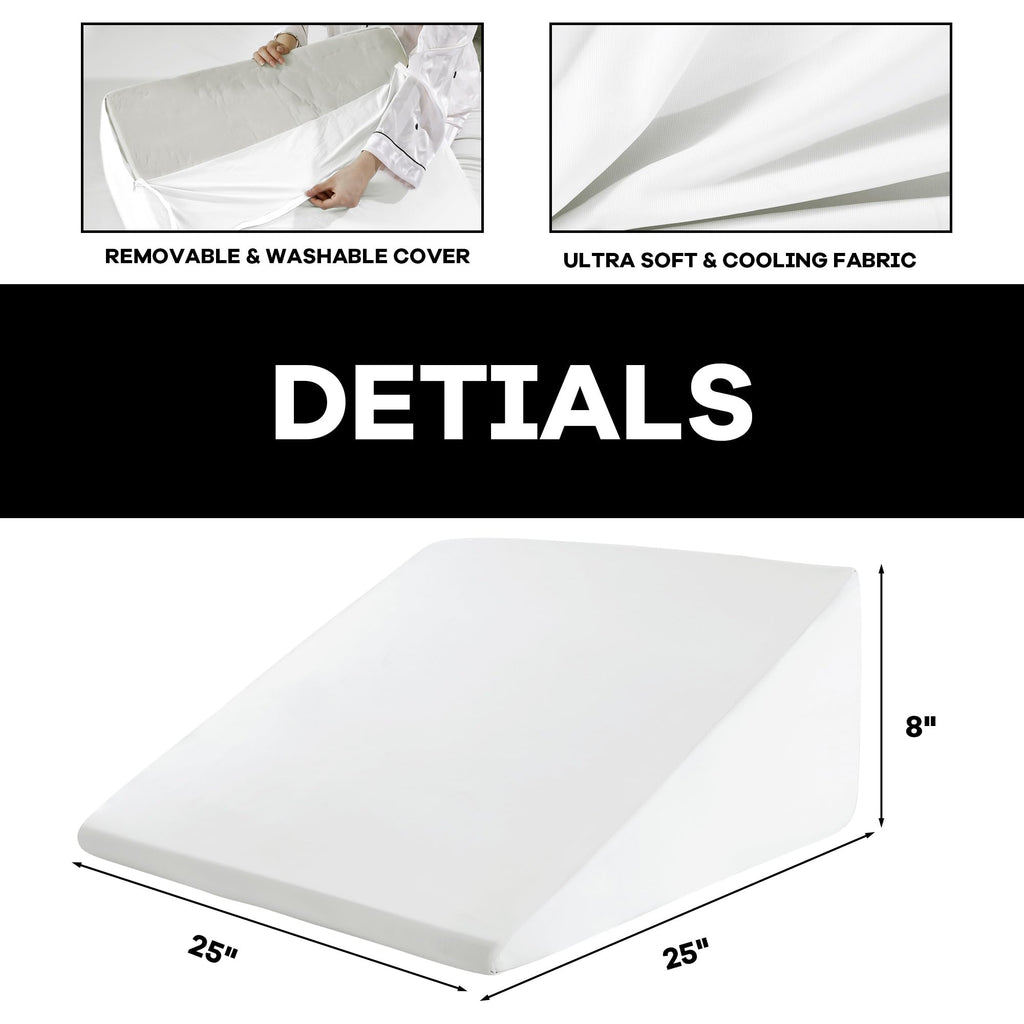 HOMBYS Cooling Bed Wedge Pillow Cover Q-max 0.4 Cool Pillowcases Super Soft & Skin-Friendly with Zipper Design, Removable & Machine Washable Pillowcase, (White, 25"x25"x8")