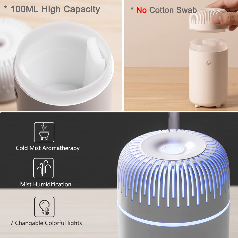 Car Diffuser Humidifier Aromatherapy Essential Oil Diffuser Car Air Freshener Diffuser USB Cool Mist Mini Portable Diffuser for Car Home Office Bedroom (White)