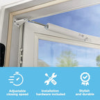 Wright Products Heavy-Duty Pneumatic Storm Door Closer – Durable, Adjustable, Quiet-Closing with Hold-Open Feature (Transitional, White)