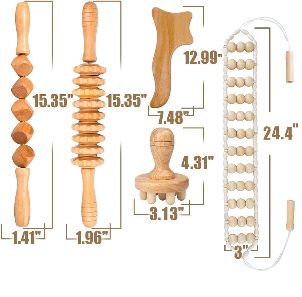 TUOSTPY 5PCS Maderoterapia Kit Wood Therapy Massage Tools for Body Shaping, Lymphatic Drainage Tool for Body Shaping Anti-Cellulite Muscle Release