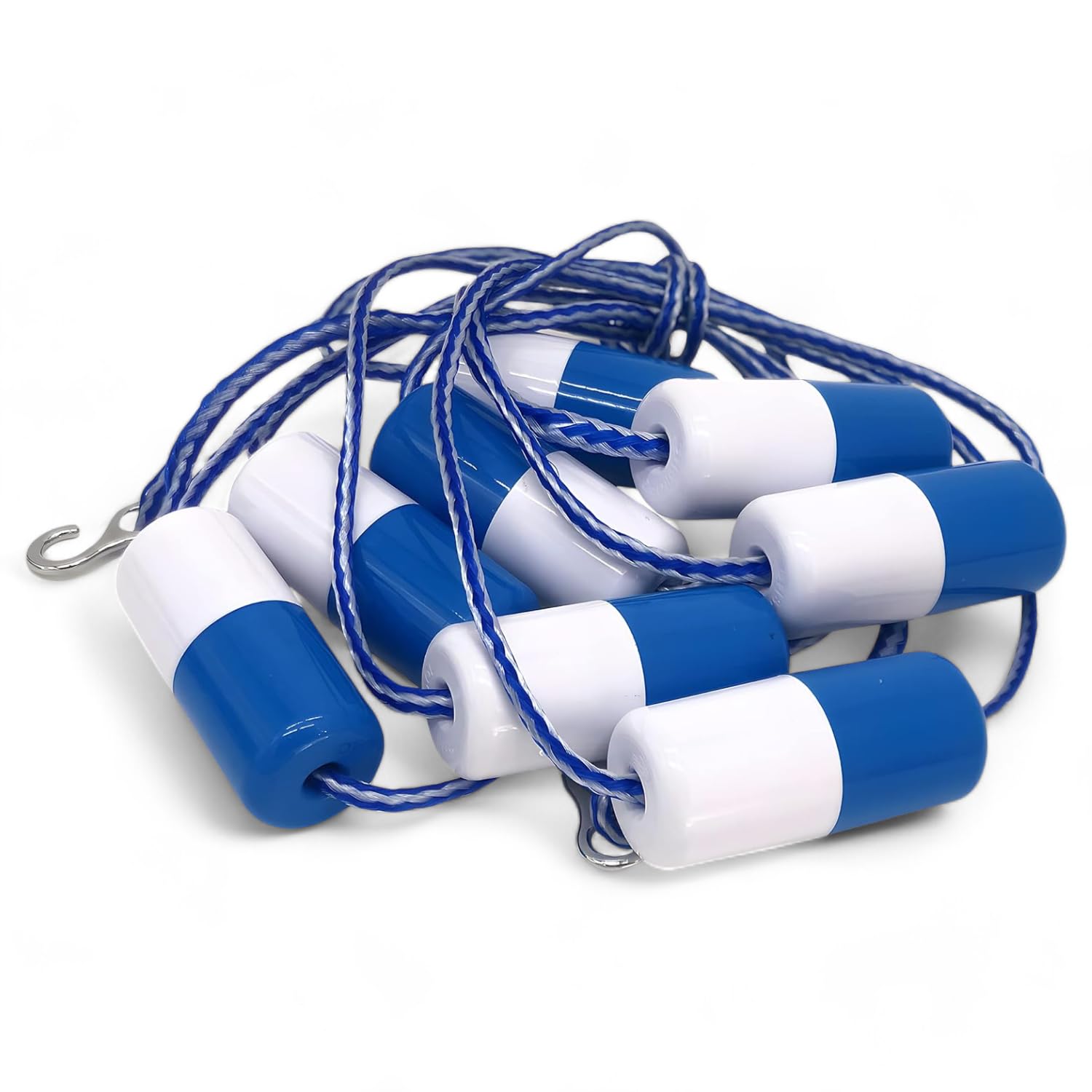 FibroPool Floating Pool Safety Rope - 20 Foot - Adjustable Length Lane Divider With Hooks for Swimming Pools - Equipment to Divide Swim Race Lanes - Buoy Line With 8 Integrated Floats