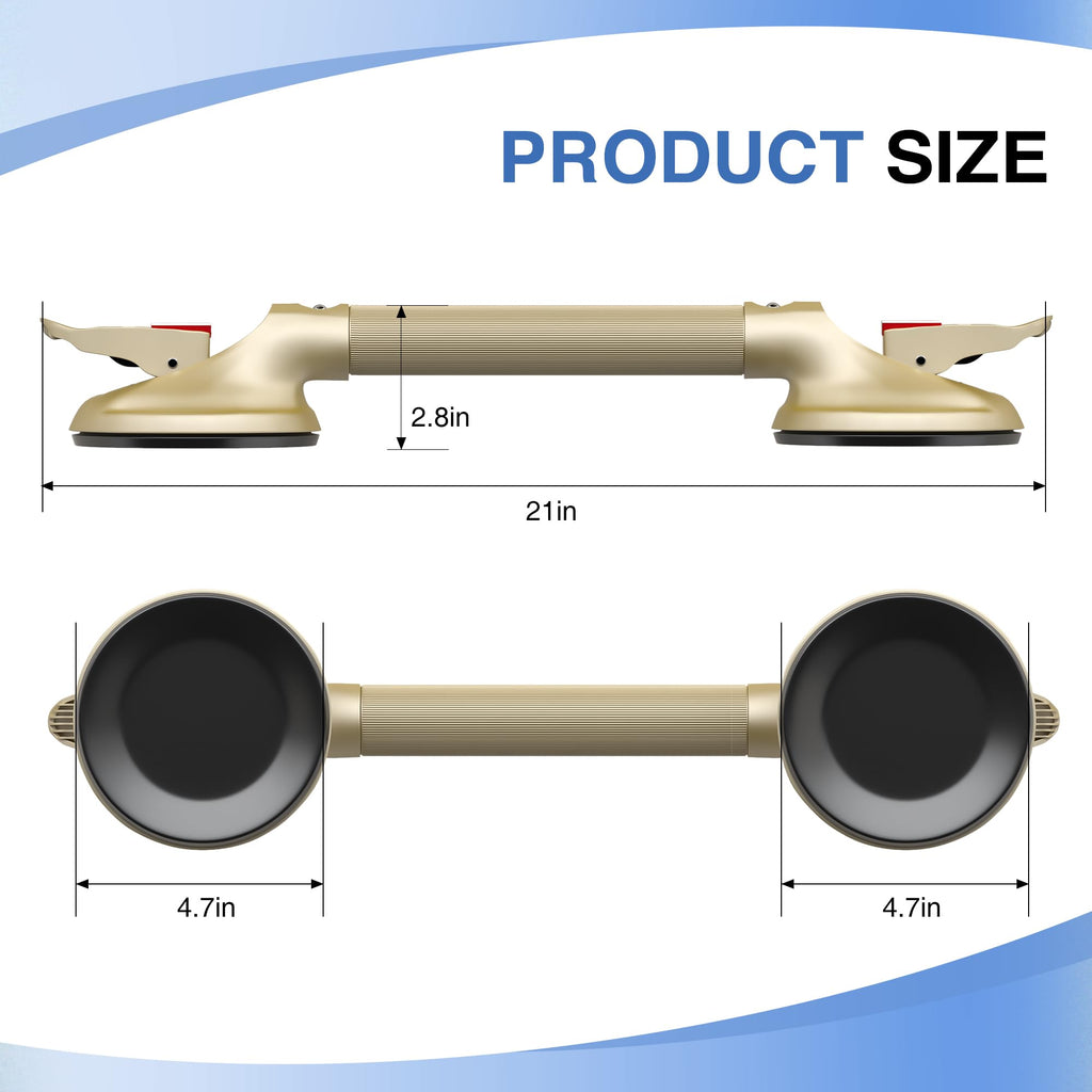 DAILYLIFE Shower Grab Bar for Bathtubs and Showers, 21 inch Heavy Duty Shower Handle with Strong Suction Cup Grab Bars, Safety Shower Handrails for Seniors and Elderly, Gold