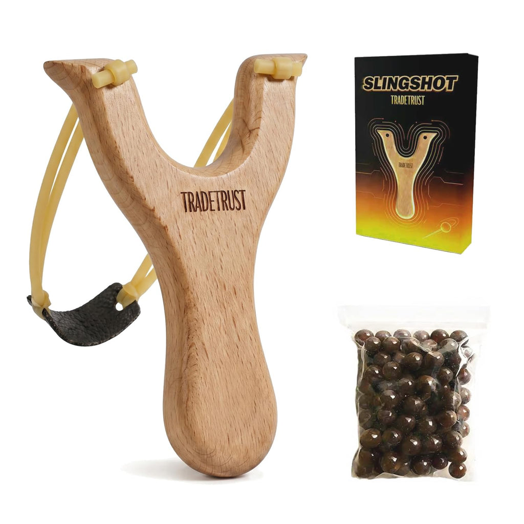 Slingshots for Adults, Durable Wooden Slingshot with 100 Dissolvable Clay Balls for Outdoor, Funny Christmas Birthday Gift for Men and Women