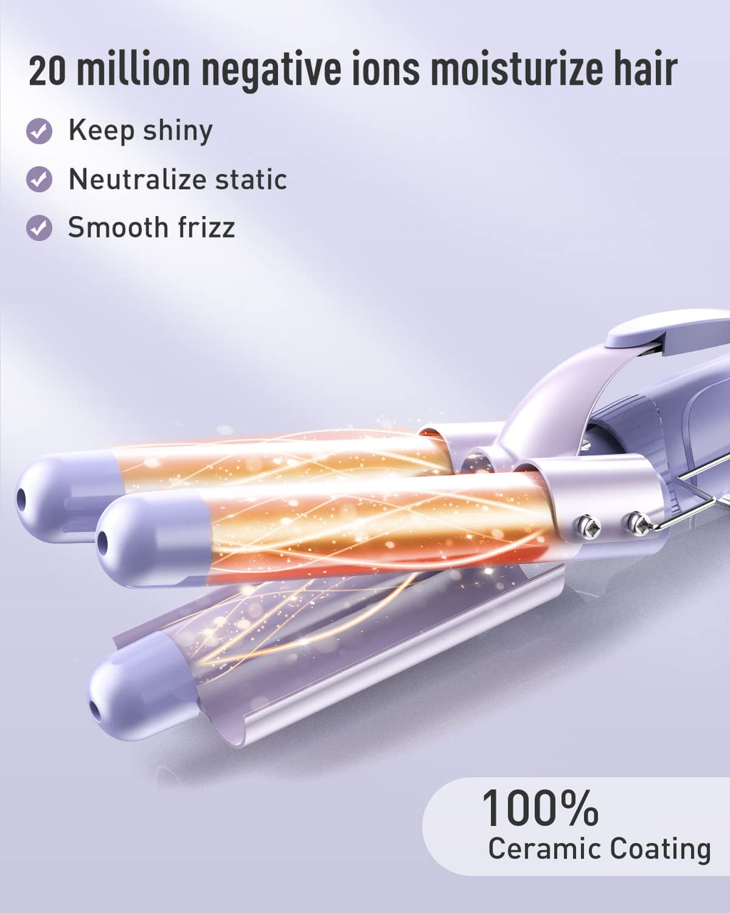 Waver Curling Iron Curling Wand - BESTOPE PRO 5 in 1 Curling Wand Set with 3 Barrel Hair Crimper for Women, Fast Heating Crimper Wand Curler in All Hair Type - Purple