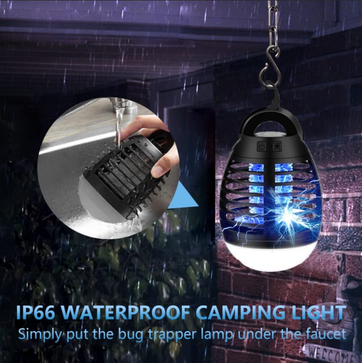 Bug Zapper Outdoor Mosquito Killer Lamp Portable Bug Zapper Rechargeable Camping Bug Zapper IP66 Waterproof Cordless Bug Zapper for Tent, Camping Accessories, Camping Gear Must Haves