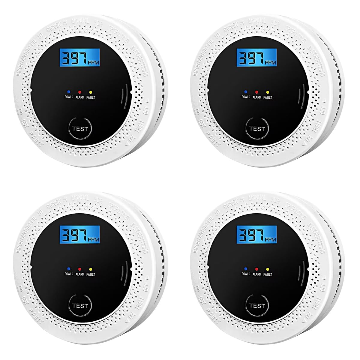4 Pack 2 in 1 CO & Smoke Detectors, Digital Display, Smoke Detector Carbon Monoxide Detector Combo,Alarm for Home or Office,Powered by Battery