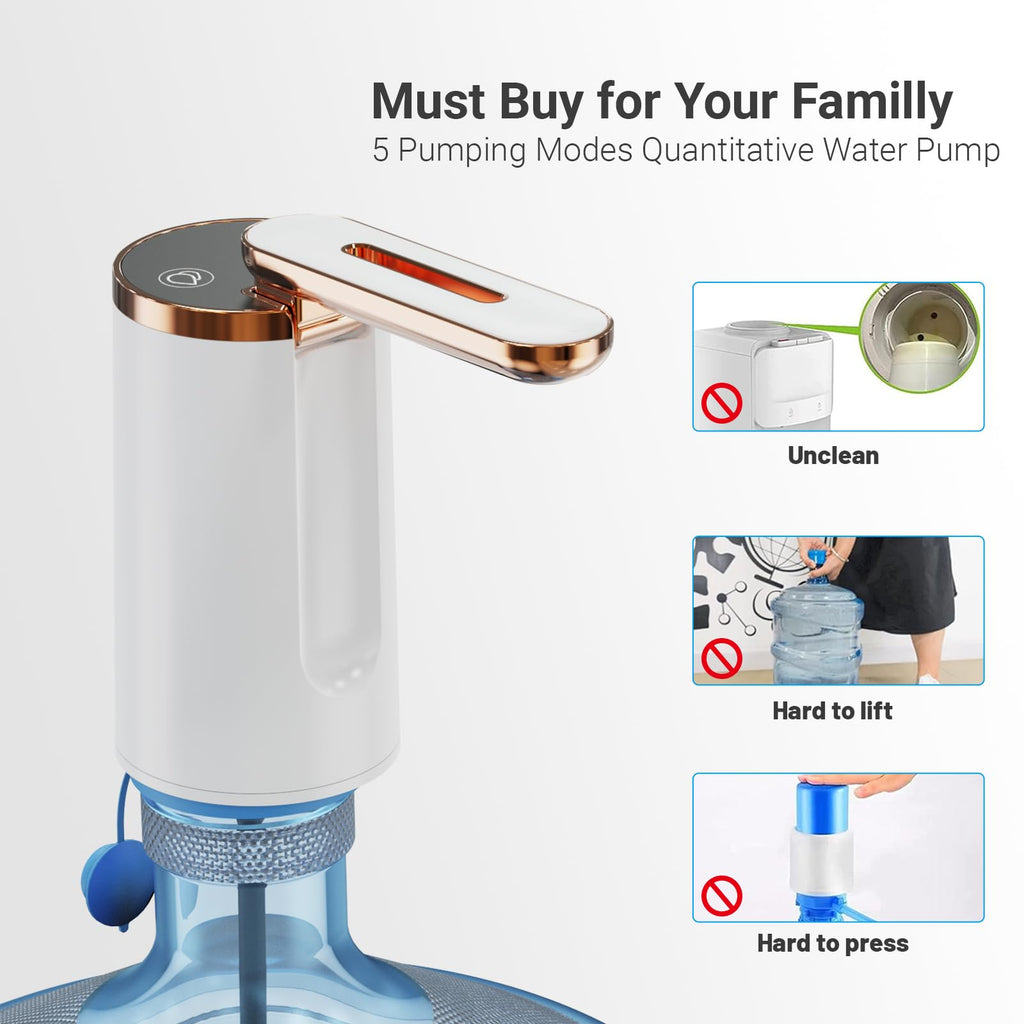 Myvision Water Dispenser for 5 Gallon Bottle, Portable USB Charging Electric Water Pump, Drinking Water Jug Pump for Home, Kitchen, Living Room, Office, Camping, Universal for 3-5 Gallon (Plus W)