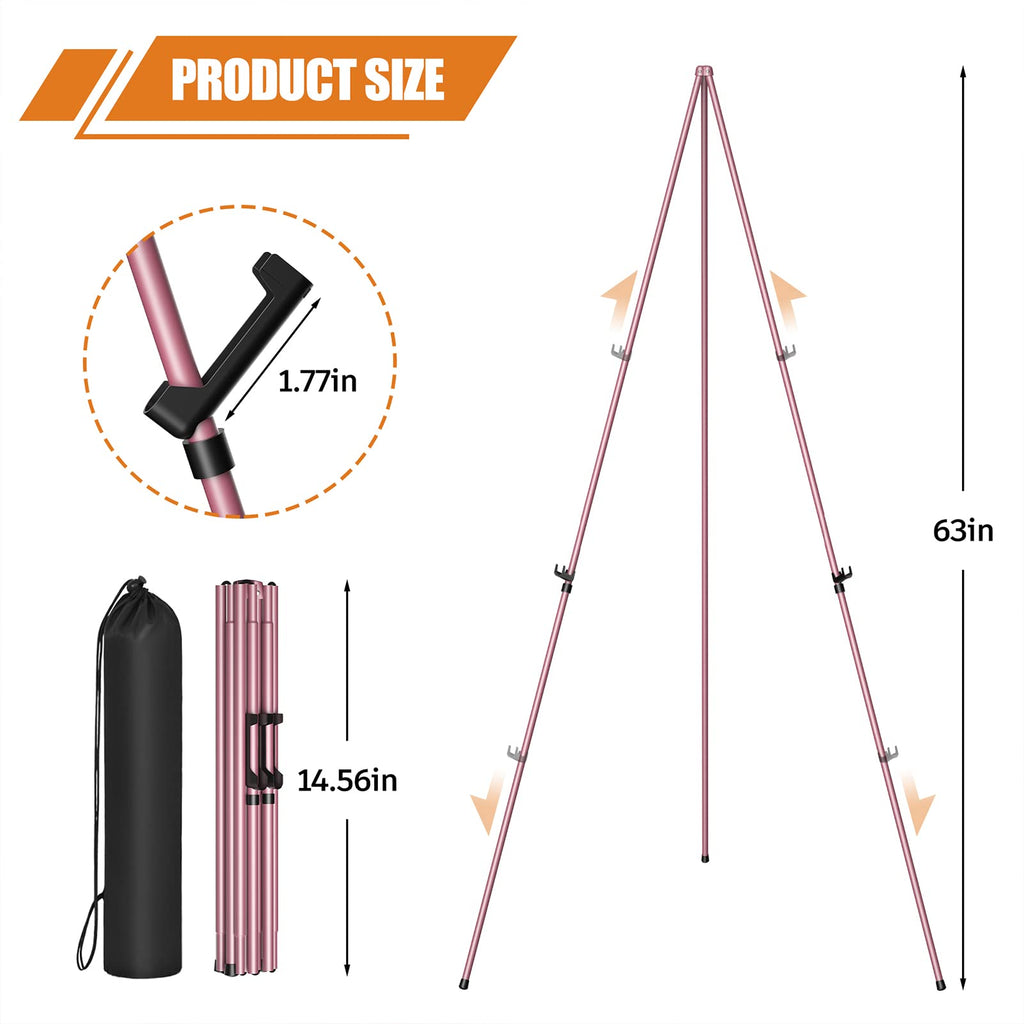 Easel Stand for Display, Aredy 63" Portable Painting Easel, Lightweight Metal Easels for Painting Canvas, Wedding Sign (2 Pack, Pink)