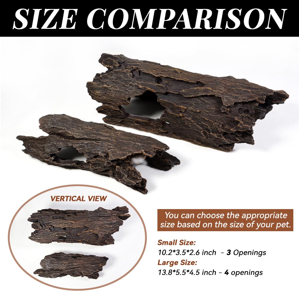 Large Reptile Hide Leopard Gecko Tank Accessories Driftwood for Aquarium Natural Hollow Log for Betta Fish Hideout Bearded Dragon or Ball Python Tank Accessories(13.8")