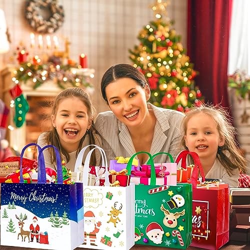 12 Pack Large Christmas Gift Bags with Tissue Paper - Reusable Christmas Tote Bags Non-Woven, Xmas Shopping Bags with Handles, for Christmas Treat Bags, Gifts Wrapping, Xmas Party Supplies 12.6'' X 9.8'' X 4.5''… (12 Pack)