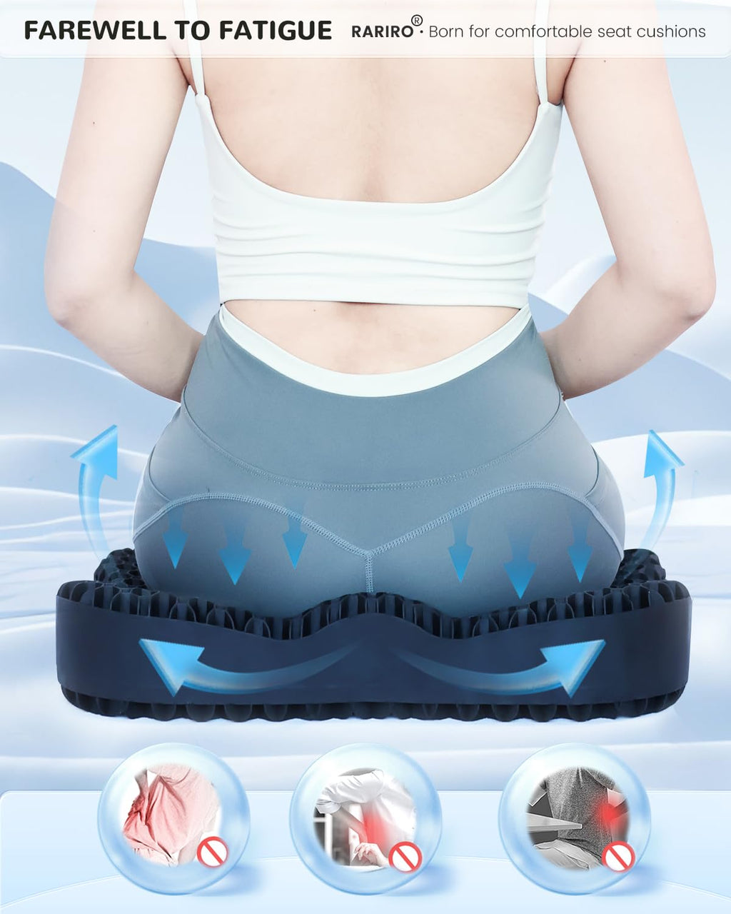 Enlarged 19.7" Gel Seat Cushion, Chair Seat Pads for Wheelchair, Gel Cushion Seat for Pressure Coccyx Sciatica Pain Relief, Egg Cushion for Car Office Chair, Cooling Cushion for Long Sitting[Black]