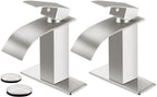 RNDIOZD Brushed Nickel Bathroom Faucets *2, Waterfall Bathroom Sink Faucet Modern Single Handle Bathroom Faucte 1 or 3 Hole, RV Mixer Tap Vanity Faucet - Includes Pop-up Drain