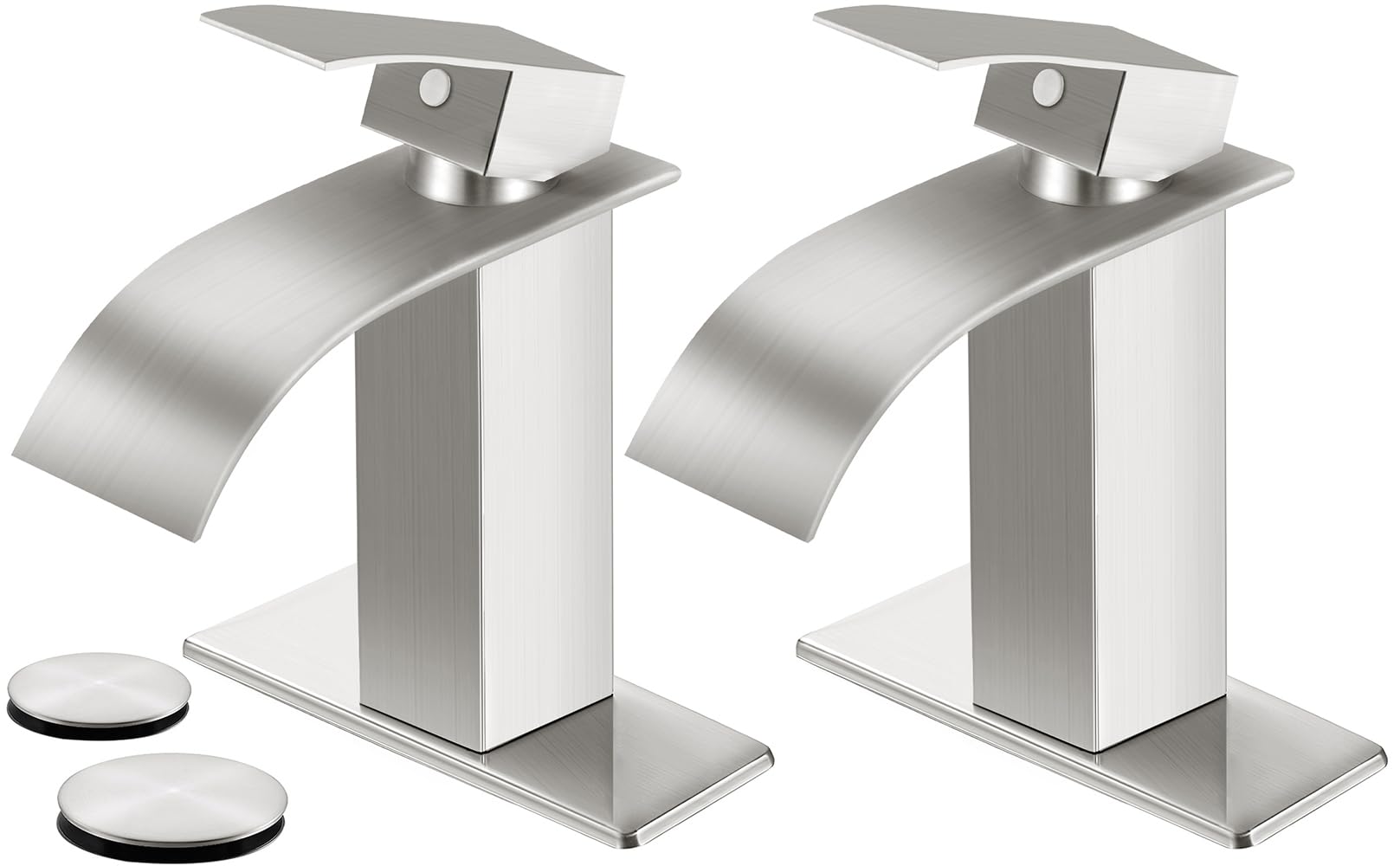 RNDIOZD Brushed Nickel Bathroom Faucets *2, Waterfall Bathroom Sink Faucet Modern Single Handle Bathroom Faucte 1 or 3 Hole, RV Mixer Tap Vanity Faucet - Includes Pop-up Drain