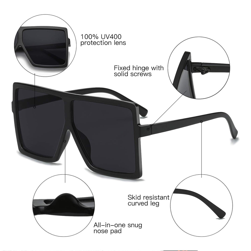 Square Oversized Sunglasses for Women Men Flat Top Fashion Shades