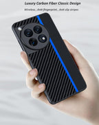 Ftonglogy for OnePlus 12 5G Case: Slim Thin Carbon Fiber Classic Design Soft Hybrid Bumper Lightweight Anti Fingerprint Shockproof Protective Cell Phone Cover 1 + 12 (Blue)