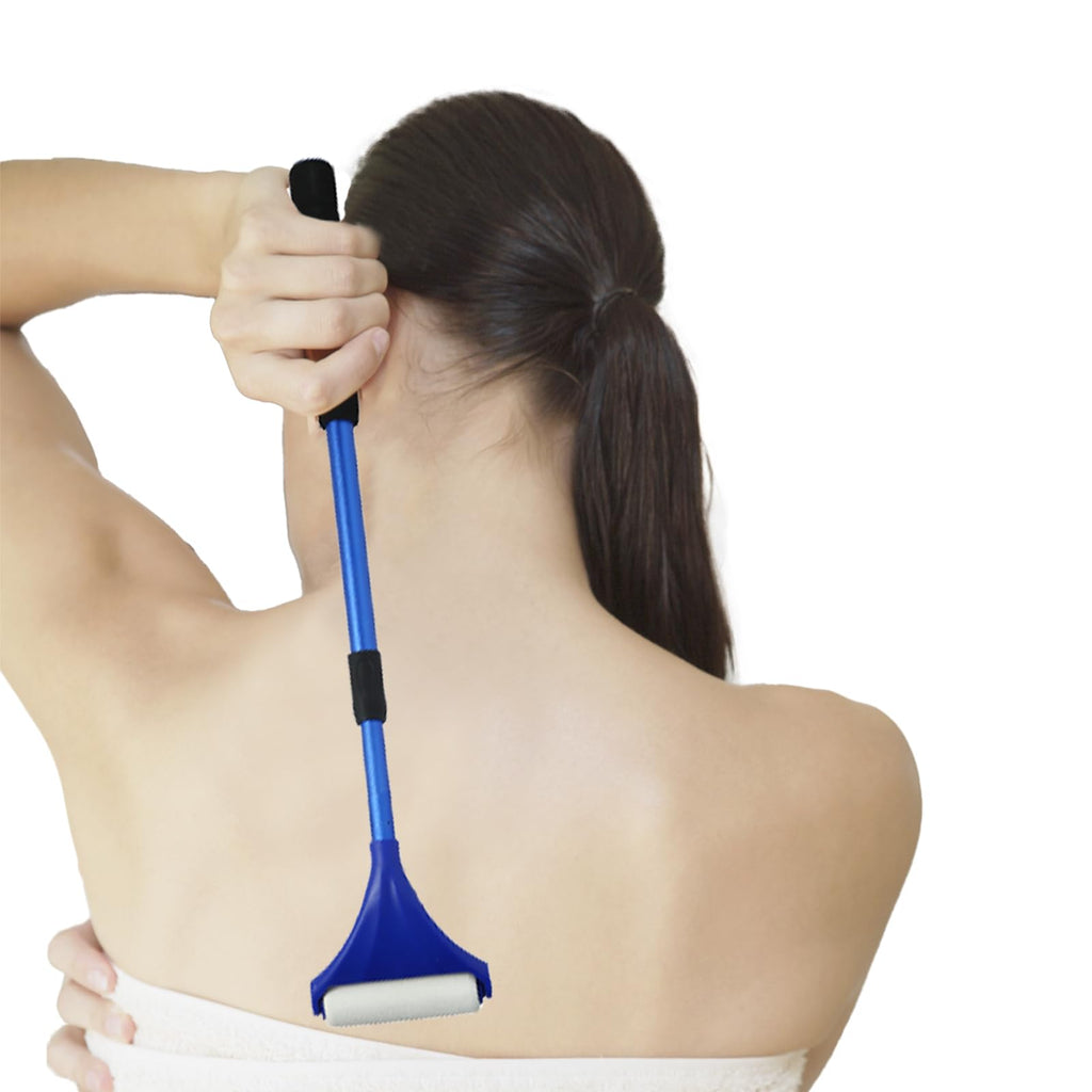EASACE Smooth Reach Smaller Lotion Applicator for Back,Portable 21inch Lotion Applicator with Long Handle,Extension Back Applicator Lotion with 3 Replacement Roller for Back self(Blue)