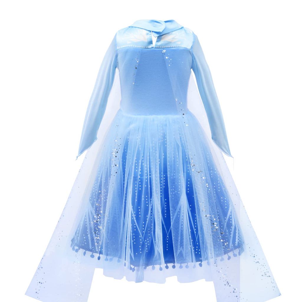 Tacobear 10Pcs Frozen Elsa Costume Dress For Girls Kids Toddler Princess Dress Up Clothes For Little Girls With Elsa Accessories Gloves Crown Wands Wig Necklace For 8-9T Kids Christmas Birthday Party