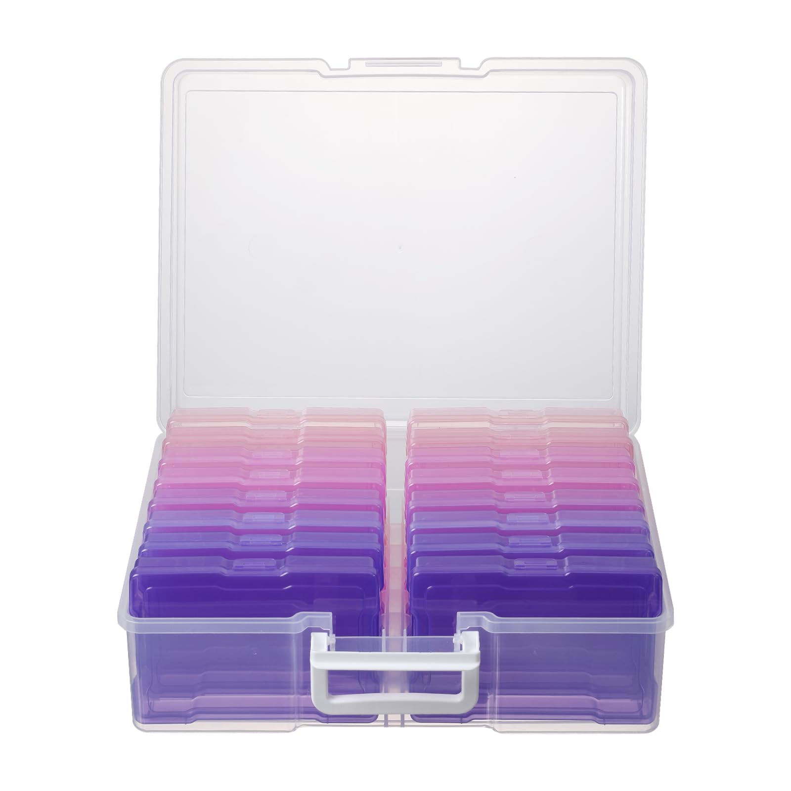 novelinks Transparent 4" x 6" Photo Cases and Clear Craft Keeper with Handle, 16 Inner Photo Organizers & Photo Storage Box, Plastic Photo Storage Containers (Pink Purple Gradient)