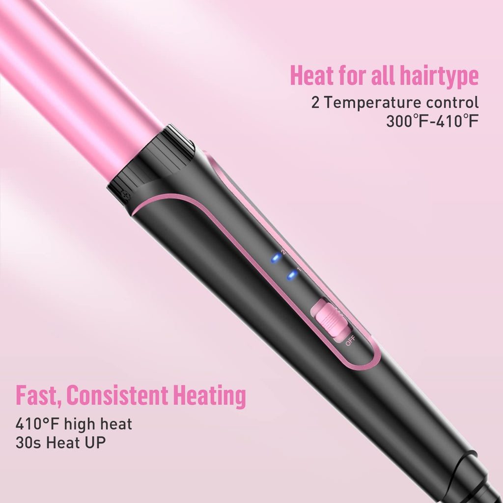 Waver Curling Iron Curling Wand - BESTOPE PRO 5 in 1 Curling Wand Set with 3 Barrel Hair Crimper for Women, Fast Heating Crimper Wand Curler in All Hair Type-Pink