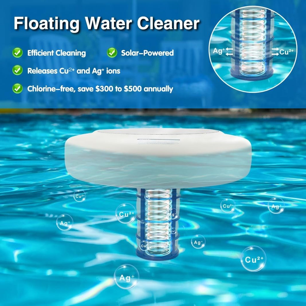 Solar Pool Ionizer - Floating Pool Cleaner for Swimming Pools Up to 45,000 Gallons, Large Solar Panel & Durable Copper Anode, Clear Water with Minimal Effort