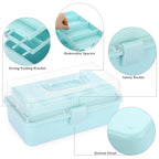 BTSKY 3-Layer Plastic Dividing Storage Box Craft Organizer and Storage with Adjustable Spacers Portable Handled Art Supply Organizer Multipurpose Home Utility Box for Medicine, Sewing(Blue)