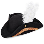 Juvale Tricorn Pirate Hat with Feather for Halloween Outfit - Black Renaissance Hat for Colonial Revolutionary War Theme Birthday Party Costume, Dress Up, Adult Size