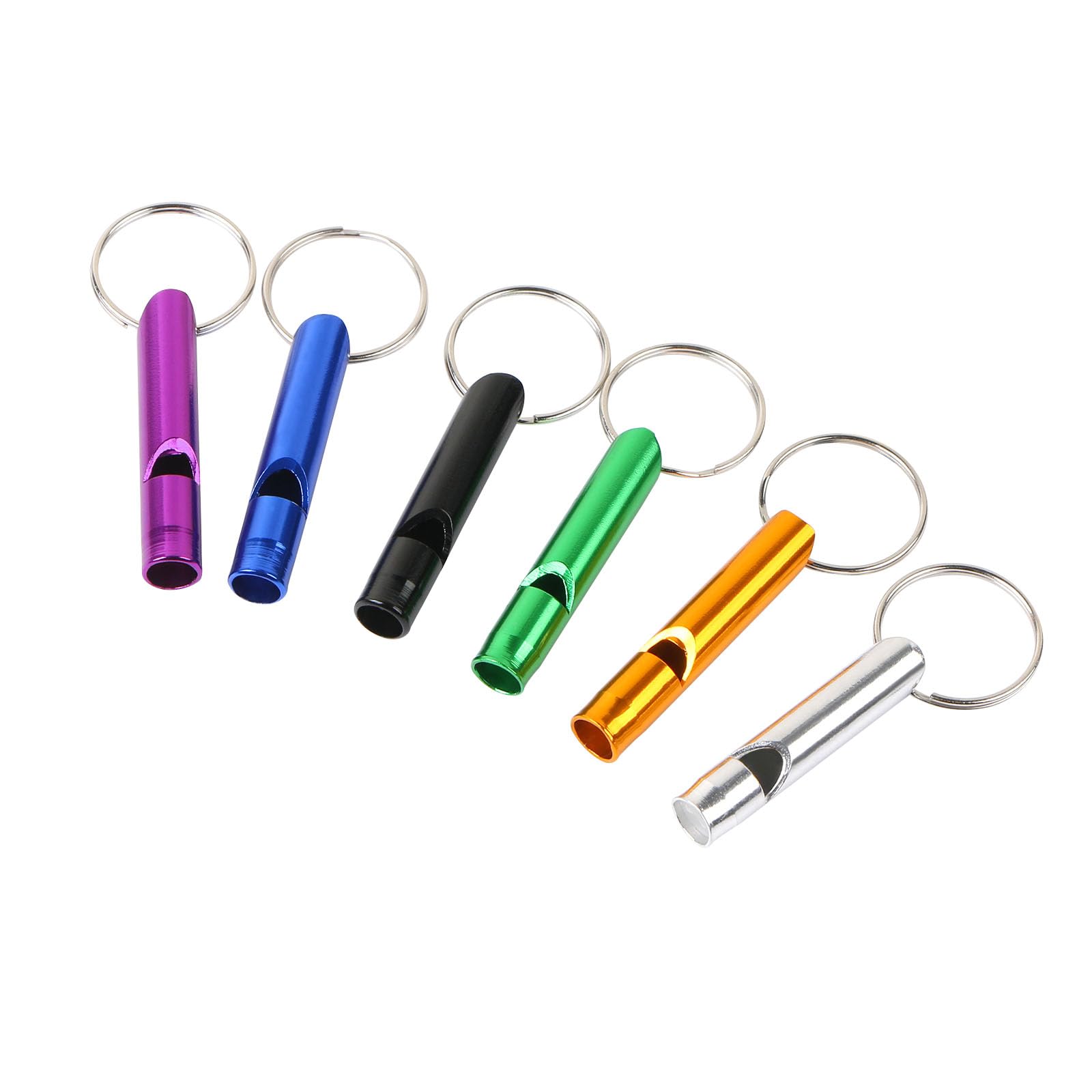 6 pcs Emergency Whistle with Key Chain, Aluminum Extra Loud Safety Survival Whistle Keychain for Outdoor Sports Camping Hiking Boating Hunting, 6 Colors