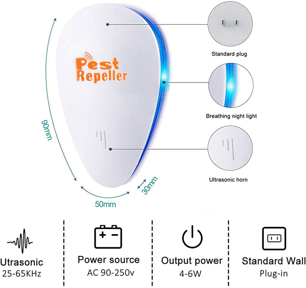 Ultrasonic Pest Repeller 6 Packs, Mouse Repellent Electronic Pest Repellent Ultrasonic Plug in Indoor Rodent Repellent, Pest Control for Mouse, Roaches, Squirrels, Spider, Bugs, Mosquito, Spider, Bats