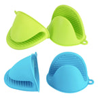 Vaincre 4PCS Silicone Oven Mitts Heat Resistant, Silicone Potholders for Kitchen, Mini Rubber Oven Glove Kitchen Mittens, Cute Cooking Mitts (Blue and Green)