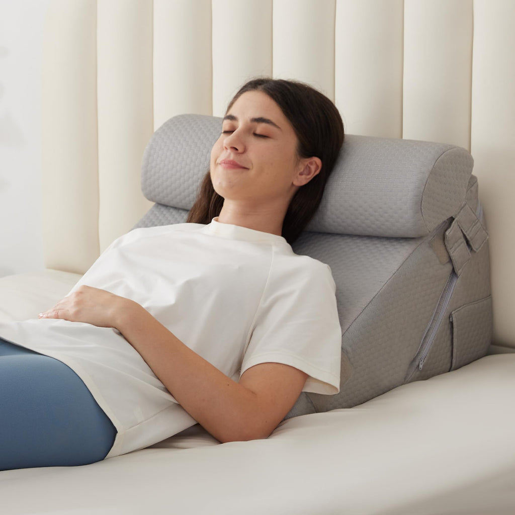 BIEEZZK 3PCS Wedge Pillow Set, Adjustable Wedge Pillow Headboard, Bed Wedge Pillows for Back Pain Relief, Sleeping, Post Surgery, Back Support Pillow for Bed Sitting Up, Snoring, GERD,Grey