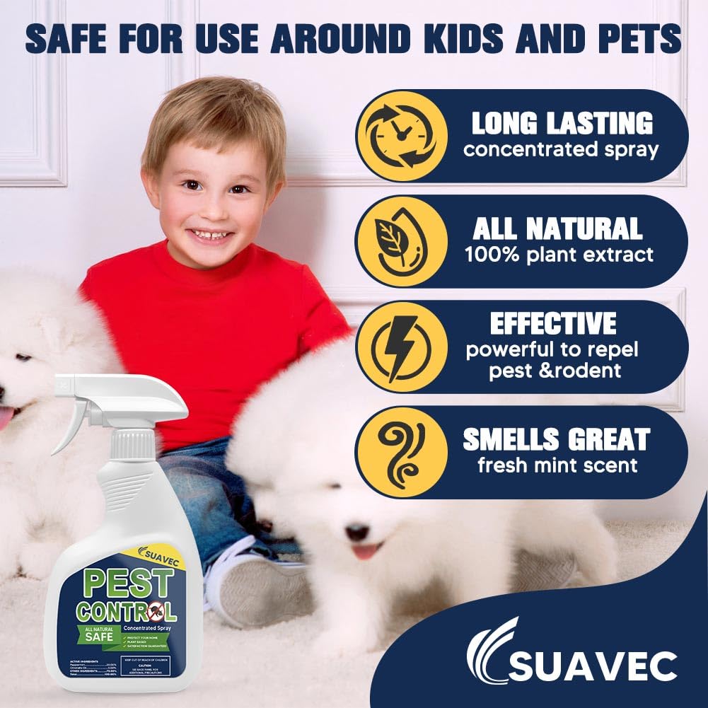 SUAVEC Pest Control Spray, Rodent Repellent, Peppermint Oil Spray for Mice Repellent, Repel Mouse, Roach, Ant, Spider, Mosquito, Moth & Other Pest, Indoor Rat Deterrent Spray, Home Mouse Away Safely