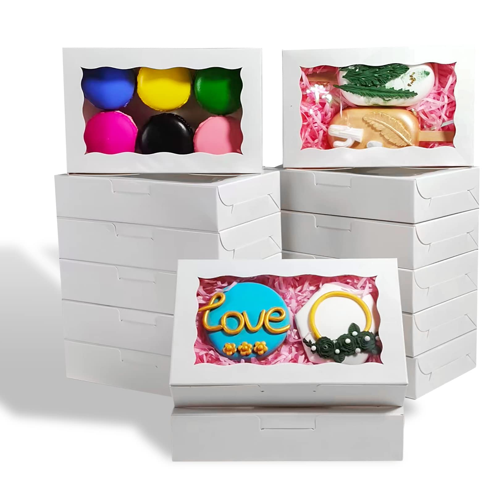 RomanticBaking 100 Pack White 7 x 4 3/8 x 1 1/2inches Cookies Boxes with Window Christmas Bakery Boxes Macaron Boxes Small Treat Boxes Chocolate Truffle Boxes